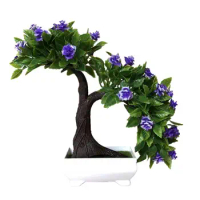 Artificial Rose Trees For Outdoors Indoor Desktop Decoration Simulation Bonsai Rose Tree Fake Potted Bonsai Tree With Flower