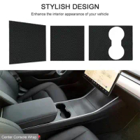 Car Center Console Wrap Kit Sticker Dashboard Matte Carbon Fiber Black For Tesla Model 3