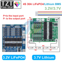 BMS 4S 3.2V 3.7V 30A LiFePO4 / Lithium Battery Charge Protection Board 12.8V 14.4V 18650 32650 Battery Packs With Balance