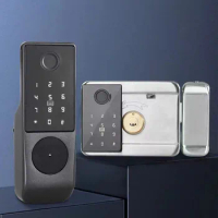 Tuya WiFi App Smart Door Lock Biometric lock fingerprint door handle Digital Keyless lock Rim Lock