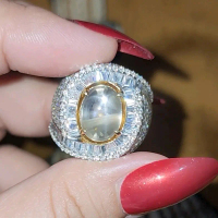 Natural Green star sapphire Tanzania 6.17ct Ring silver micro setting moissanite GRI Lab