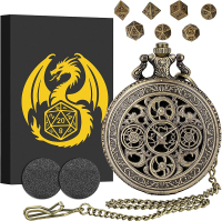 DND Set of Steampunk Dice Hollow Gear Pocket Watch Case 7 Pieces Dice Polyhedral Metal D&D Dice Set 