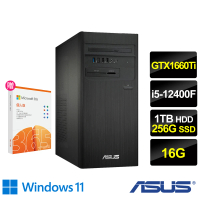 【ASUS 華碩】微軟M365組★i5 GTX1660Ti六核文書電腦(H-S500TD/i5-12400F/16G/1TB+256G SSD/GTX1660Ti/W11)