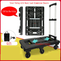 150KGS Heavy Load Total Folding Extendable Transport Platform Dolly Trolley Hand Cart Truck with Brake and Aluminium Chassis