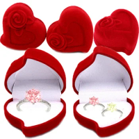 Flocking Red Rose Love Ring Boxes Jewelry Storage Display Storage Box Romantic Valentine's Day Proposal Ring Packaging Container