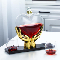 高硼硅玻璃心形紅酒醒酒器威士忌醒酒器 心心相印銀色款酒壺酒瓶
