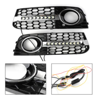 Artudatech 2X Honeycomb Mesh Grille Flowing LED Fog Light Turn Signal For AUDI A4 B8 09-11