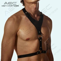 CEA Sexy Male Lingerie Leather Harness Fetish Gay Clothing Sexual Body Chest Harness Punk Belts Body Bondage Cosplay Clubwear