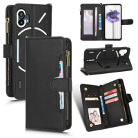 New Style Luxury Zipper Wallet Flip Multi-card slot Leather Case For Nothing Phone 1 / Nothing Phone One Magnetic Card Phone Bag