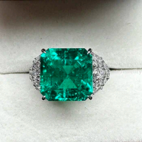 Pirmiana Luxury Design 9K White Gold 10.27ct Lab Grown Emerald Ring with D VVS1 Moissanite Diamond Engagement Rings for Women
