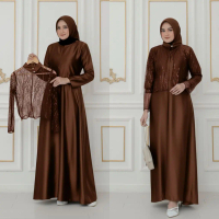 Dara Gamis Silk Model Terbaru Gamis Sultan untuk Lebaran Bahan velvet silk outer spangel Kerah Shang