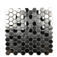 Metal Stainless Steel Hexagonal Mosaic Tile Background Wall Porch Bathroom Wire Drawing Mirror Decorative Art Wall Sticker