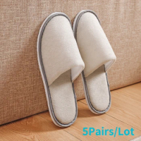 5Pairs/Lot Velvet Hotel Slippers Men Women Travel Disposable Cotton Towel Cloth Hospitality Soft SPA Shoes Guest Slides