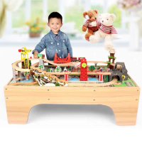KidsStore Table Wooden Train Set (100 pcs) with Train Wooden Toys / Children's Wooden Toys