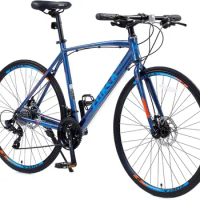 ZUKKA Dark Blue 700C Hybrid Bike 24 Speeds Flat Bar Aluminium Alloy Frame Disc Brake Racing Bicycle Commuter Bike for Adult