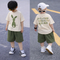 SHOP MẠNH BÉO Bộ thỏ be in 2 mặt cotton cộc tây  áo be quần xanh