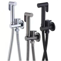Toilet Shower Bidet Spray Gun Faucet Sets Wall Mounted Chrome/Black/Grey Metal Brass For Bathroom Toilet Spring PVC SS Hose