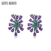 GEM'S BEAUTY Natural Amethyst Wisteria Earrings 925 Sterling Silver Secret Garden Eardrop Romantic G