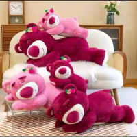 Boneka new Bear Lotso Lying strawberry animal Beruang ukuran 80 cm Boneka mewah SNI - Rebah pink dan