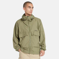 【Timberland】男款灰綠色抗UV防風連帽外套|A41VF590-XS