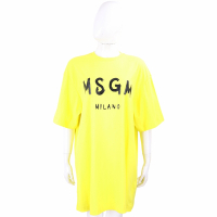 MSGM 塗鴉黑字母黃色短袖長版TEE 洋裝