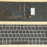 New Spanish Teclado Keyboard For HP Elitebook 745 G3 840 G3 848 G3 Laptop, BACKLIT, Silver Frame Black, with Pointer