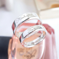 แหวนคู่เงินแท้หน้ากว้าง 4 และ 6 มิลลิเมตร ขอบลดมุมตัด เรือนสีเงินสวยงาม (2 วง) (R157-161)