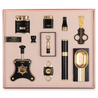 Luxury Cigar Accessories Set 10pcs Lighter Ashtray Cigar Tube Drill Cigar Cutter Cigarette Holder Smoking With Gift Box