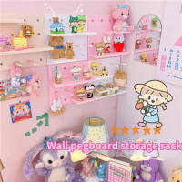 Ins Wall Hole Board Korean Decor Wall Pegboard Storage Rack Blind Box Toy Figure Girl Bedroom Free Punch Organizer Storage Board