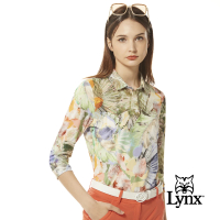 【Lynx Golf】女款歐洲進口布料柔軟舒適花草印花袖口設計七分袖POLO衫(淺綠色)