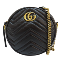 【二手名牌BRAND OFF】GUCCI 古馳 黑色 牛皮 Marmont圓餅包 肩背包 #550154