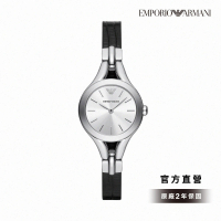 【EMPORIO ARMANI 官方直營】Chiara 簡約時尚現代女錶 黑色真皮錶帶 手錶 28MM AR11552