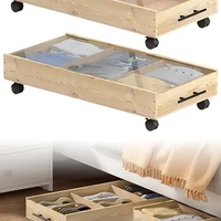 2-Pack Solid Wood Under Bed Storage Drawer with Lids, Wheels, Handles - Divided Underbed Cabinet for Closet - Wooden Crate Organ