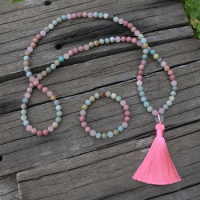 8mm Rhodochrosite And Amazonite Beads Necklace, Peaceful Heart Calming JaPaMala, 108 Bead Mala, Mala Jewelry, Mala Prayer Beads