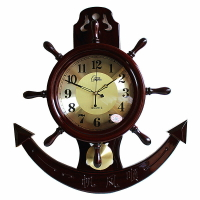 正品康巴絲客廳時尚掛鐘 大氣高檔木制鐘表中式時鐘 歐式舵手船舵鐘 時鐘