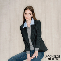 【MYSHEROS 蜜雪兒】巴洛克花紋胸針線條高含羊毛西裝外套-鐵灰
