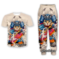 phechion New Men/Women 3D Print Samurai Cat Tattoo Casual Clothing Fashion Streetwear Men Loose Sport T Shirt and Pants K14