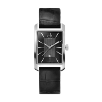 【Calvin Klein 凱文克萊】Window系列 銀框 黑面 矩形錶 黑色皮革錶帶 手錶 腕錶 CK錶 情人節(K2M23107)