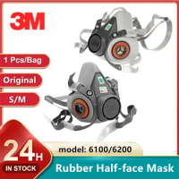 3M Genuine 6200 6100 Gas Mask Rubber Spray Paint Decoration Chemical Dust Mask Protect Respirator Size S M Reusable Half Mask