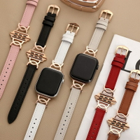 金屬X扣拼接皮革錶帶 適用Apple watch 5 7 6 8 SE真皮錶帶44mm45mm蘋果女士錶帶 顯瘦腕帶