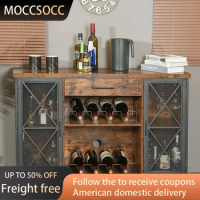 Farmhouse Coffee Bar Cabinet for Liquor and Glasses Bottle Rack Wine Bar Cabinet With Wine Rack and Glass Holder Whiskey Display