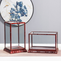 紅木玻璃罩擺件文玩古董觀音佛像木雕工藝品透明防塵罩展示盒定制
