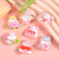 10/20Pcs Sweet Transparency Cherry Blossom Rabbit Resin Accessories DIY Creative Phone Decor Materials Kid Art Handmade Applique