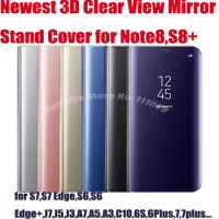 50pcs DHL Leather Smart Clear View Mirror Case For Samsung Galaxy Note 8 J5 J7 Prime S8 S8 Plus S7 S6 Edge A3 A5 A7 6S 6 7plus