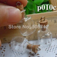 20pcs14x28mm Mini square Glass Bottles for necklace pendants, have a eye screw Tiny Empty Small Bottle