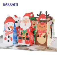 6pcs Christmas Gift Bags Merry Christmas Food Home Baking Packaging Bag Kraft Paper Gift Candy Box Xmas Party Favors