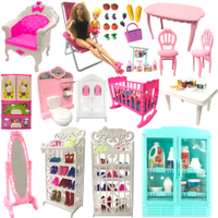 NK Mix Doll Toys Mini Mirror Bed Table Kitchen Fridge For Barbie Accessories Doll For Kelly Tableware Play House Furniture JJ2023