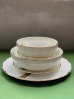錦牌歐式骨瓷品味餐具簡約金邊飯碗湯盤淺碗陶瓷家用西餐盤色拉碗