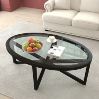 Sleek modern round glass coffee table with tempered glass top, solid wood base for a stylish touch in your living room, terrace,