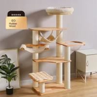 Solid Wood Cat Tree Climbing Frame Cat Nest Solid Wood Oak Supplies Toys Pet Supplies Cat Tower